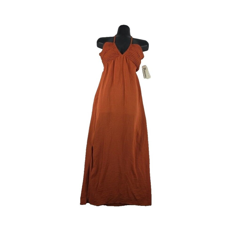 No Boundaries NOBO Women's Halter Crochet Maxi Dress  XS Rust Burnt Orange  NWT